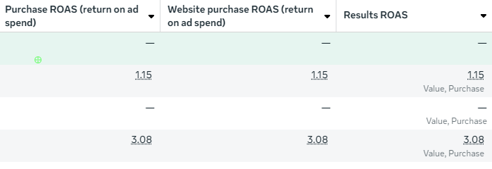 Ad campaign ROAS results dashboard